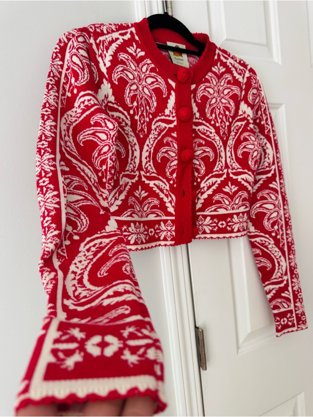 Farm Rio The Red Tropical Jacquard Knit Cardigan, Size XS - Picture 8 of 11